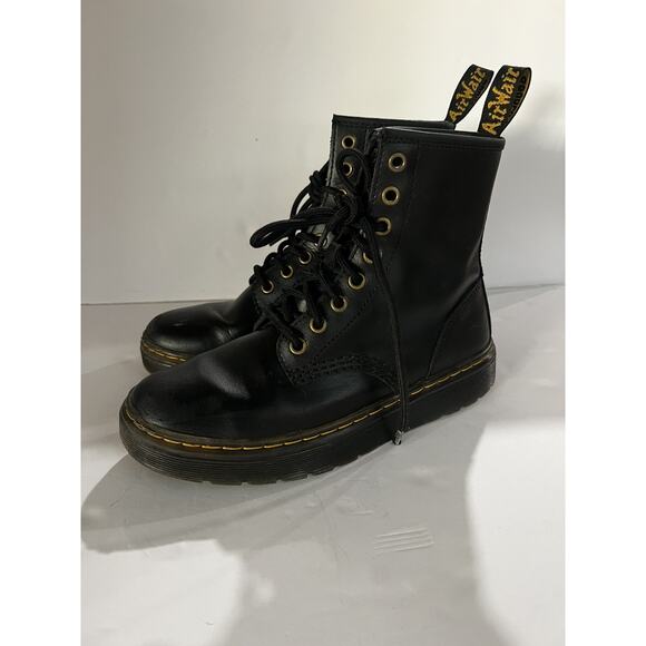 Dr. Doc Martens Air Wair Zavala Combat Boots Black Leather Womens 6 Mens 5 - Picture 9 of 10